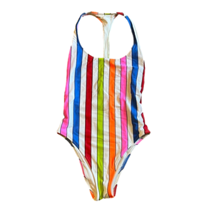 Aerie Racerback One Piece Swim Suit Bright Multi-Color Stripe Size Small